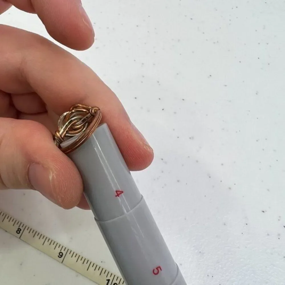 Wire Wrapped Ring Size 3 Copper Swirl Mixed Metal Small Twisted‎ Silver Tone
